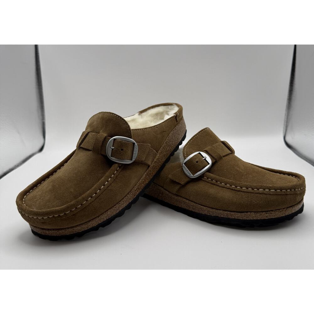 Birkenstock NWOT Buckley Shearling Tea/Natural Suede Leather Clog Mules Sz 36 - Picture 9 of 9